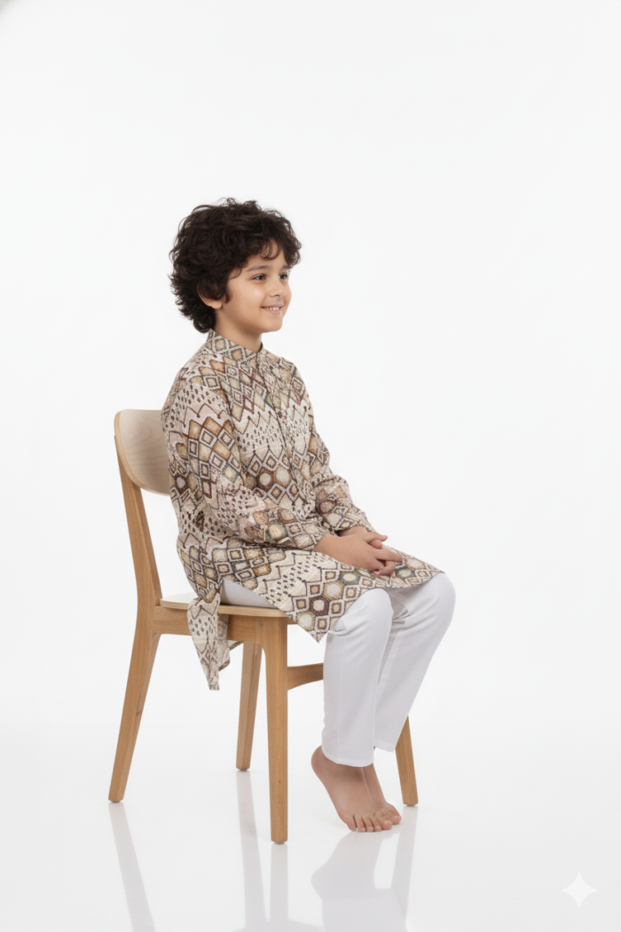 Boys Printed Kurta Set - Image 2
